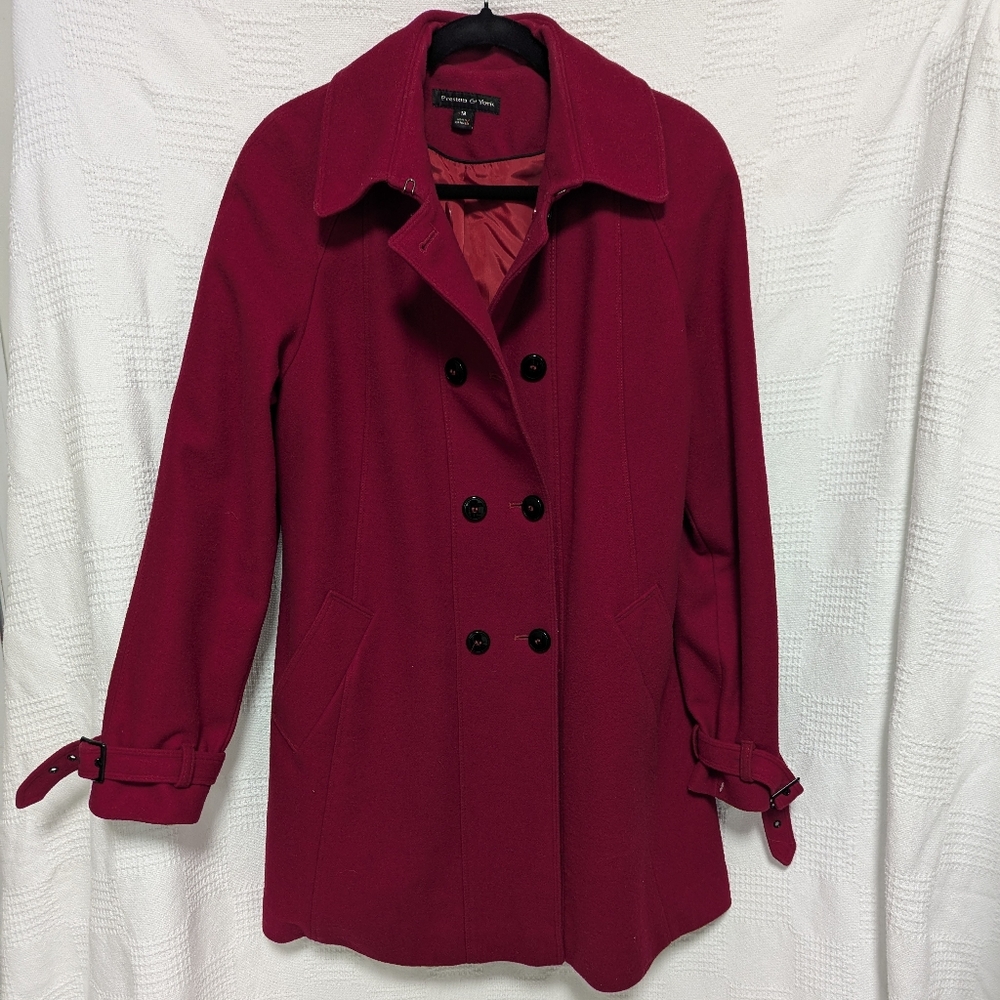 Preston & York Women's Double-Breasted Burgundy Pea Coat